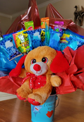 Dog in candy boy basket